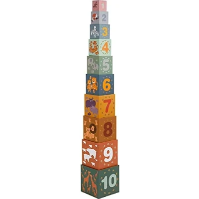 Abbildung von small foot Stapelwürfel &quot;Safari&quot;, Motorikspielzeug, Sortierspiel zum Zählen lernen, für Kinder ab 12 Monaten, 11957