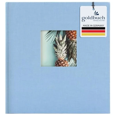 Abbildung von goldbuch 27729 Fotoalbum Himmelblau mit Fensterausschnitt, Bella Vista Trend, Erinnerungsalbum 30 x 31 cm, Foto Album 60 weiße Seiten Pergamin Trennblättern, Fotobuch aus Leinen, Blau