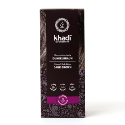 Abbildung von khadi Pflanzenhaarfarbe, Haarfarbe für tiefes, glänzendes Dunkelbraun bis kräftiges Schwarzbraun, Naturhaarfarbe 100% pflanzlich, natürlich &amp; vegan, Naturkosmetik, 100g