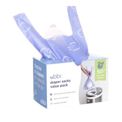 Abbildung von Ubbi Disposable Nappy Sacks, Lavender Scented, Easy To Tie Tabs, Baby Diaper Disposal or Pet Waste Bags, Value Pack, 400 Count