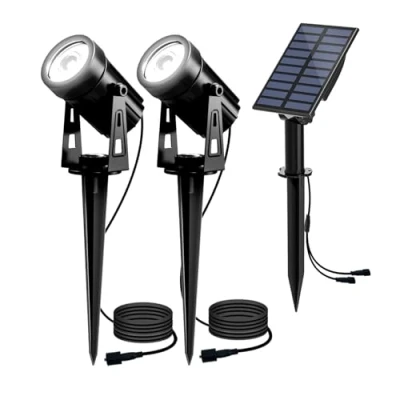 Abbildung von T SUN Solar Gartenleuchte, 2 Stück Solarstrahler Solarlampen für garten, IP65 Wasserdicht LED Solarlampe mit Helligkeitsstufe, 3 Meter Kabe,Auto on/off Bäume,Sträucher,Gartenweg(6000K Kaltweiß)