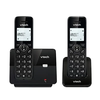 Abbildung von VTech CS2001 schnurloses Telefon mit 2 Mobilteilen, ECO+ Modus, Festnetztelefon, schwarz, Anrufsperre, Freisprechfunktion, große Tasten, Zwei Zeilen Display