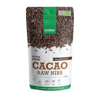 Abbildung von Bio Kakao Nibs Unterstützung für Herz und Kreislauf. Mit Kalium, Phosphor, Magnesium, Calcium, Zink, Kupfer Ballaststoffen