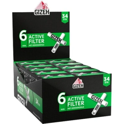 Abbildung von Gizeh BLACK Active Filter Aktivkohlefilter slim 6 mm Durchmesser mit Aktivkohle aus Kokosschale 27 Länge im 10er Pack á 34