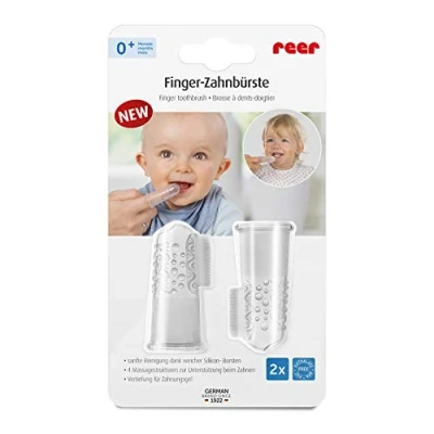 Abbildung von reer 79249 Finger Zahnbürste Silikon 2 Stück, Baby aus Silikon, latexfrei, transparent 9 g