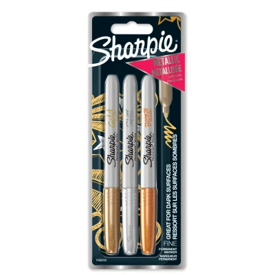 Abbildung von Sharpie Metallic Permanentmarker , feine Spitze Gold, Silber &amp; Bronze Tinte 3 Marker Stifte