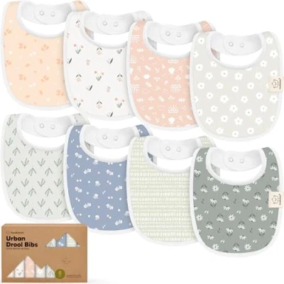 Abbildung von KeaBabies Baby Lätzchen für Jungen &amp; Mädchen 8er Pack Bio Baumwolle zum Zahnen Junge groß Säugling, Kleinkind (Fleur)