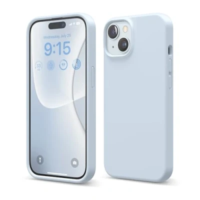 Abbildung von elago Flüssig Silikon Case Kompatibel mit iPhone 15 Hülle, Premium Handyhülle, Ganzkörper Schutzhülle [4 Lagige Stoßfeste Struktur], Kratzfestes Weiches Mikrofaserfutter (Hellblau)