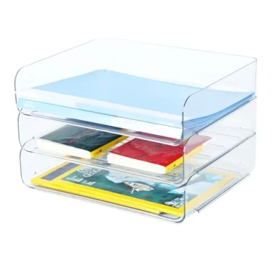 Abbildung von 3 stöckige Ablagekorb für A4, Dokumentenablage aus PET Kunststoff, Briefkorb, Briefablage Organizer (3pcs, Transparent)