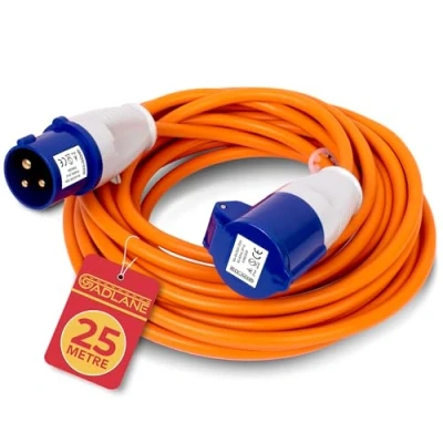 Abbildung von GADLANE CEE Verlängerungskabel 25m Robustes Wohnwagen Kabel, 16 Ampere 240V Camping Kabel Gut Sichtbares Orangefarbenes Stromkabel Ideal für Wohnmobil (25 Meter)