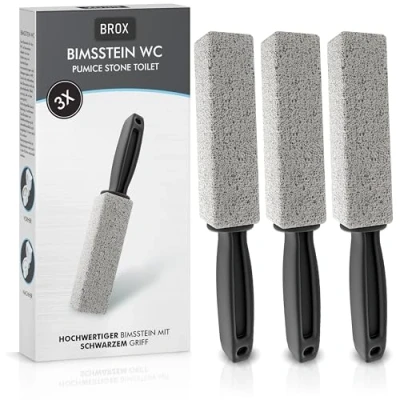 Abbildung von BROX® Bimsstein WC 3 Stück Klo Reiniger bei hartnäckigem Urinstein &amp; Kalk Pumice Stone Toilet Toilettenstein für effektive Reinigung Reinigungsstein Urinsteinentferner mit schwarzem Griff