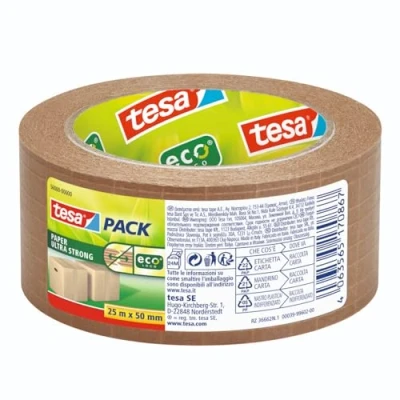 Abbildung von tesa tesapack PAPER ULTRA STRONG ecoLogo glasfaserverstärkt, mit extra starker Haftkraft recyclingfreundliches Papier Packband aus FSC zertifizierten Rohstoffen 25 m x 50 mm