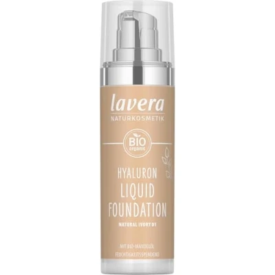 Abbildung von lavera Hyaluron Liquid Foundation Natural Ivory 01 Naturkosmetik Vegan Seidige, leichte Textur Frei von Mineralöl Natürliche Hyaluronsäure &amp; Bio Mandelöl 30ml