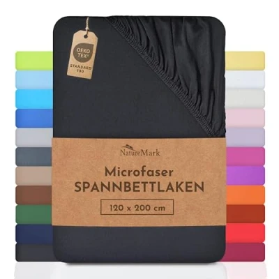 Abbildung von NatureMark Sonderposten!! Mikrofaser SPANNBETTLAKEN zum Sparpreis! viele Größen und Farben Markenware (120x200 cm, schwarz)