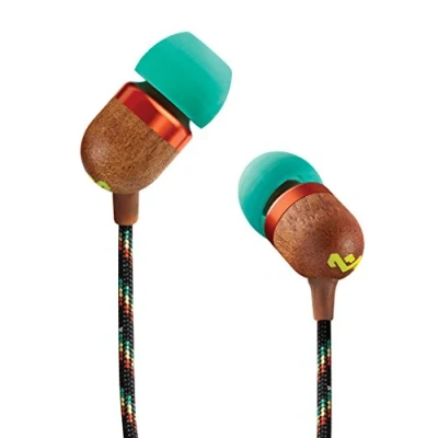 Abbildung von House of Marley Kopfhörer mit Kabel &#039;Smile Jamaica&#039; In Ear Mikrofon, 1 Knopf Steuerung &amp; Geräuschisolierung, inkl. 2 Gel Aufsätzen und verwicklungsfreies (Rasta/Türkis)
