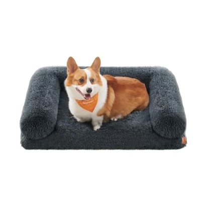 Abbildung von Feandrea FluffyHug Hundebett, Hundekissen Größe L, Hundematte für mittelgroße Hunde, Hundesofa Noppenschaumstoff, Bezug abnehmbar und waschbar, 91 x 68 23 cm, dunkelgrau PGW232G02