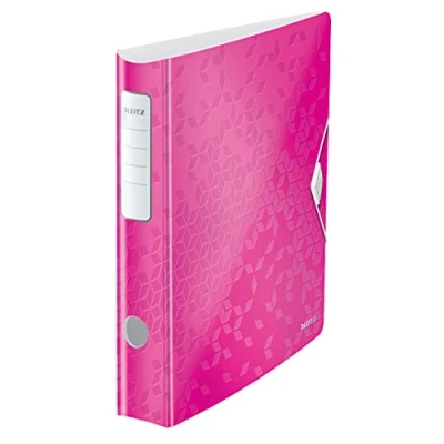 Abbildung von Leitz Qualitäts Ordner 180 Active WOW, A4, Schmal, Abgerundeter Rücken, 6,5 cm breit, Gummibandverschluss, Leichtes Polyfoam, Plastik Ordner, WOW Serie, Pink, 11070023
