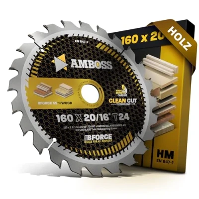 Abbildung von HM Kreissägeblatt 160x20 16 Z24 Wechselzahn für Holz Allround. AMBOSS WERKZEUGE® Sägeblatt 160mm +Reduzierring 20mm. 160x16 komp. zu Festool HKC 55 EB. TS R (bis 2021). TSC 2021