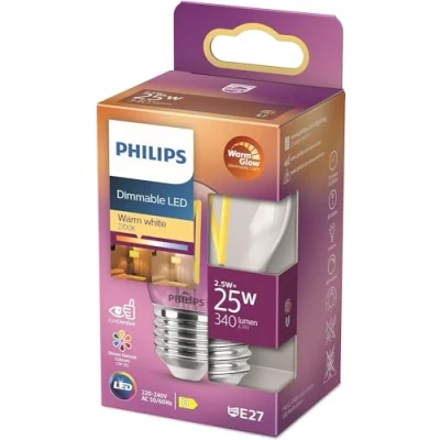 Abbildung von Philips LED Classic E27 WarmGlow Lampe, 25 W, Tropfenform, dimmbar, klar, warmweiß