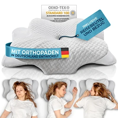 Abbildung von Glückstoff® Orthopädisches Kissen (Zertifiziert für alle Schlaftypen) Kopfkissen Nackenschmerzen aus Memory Foam Nackenstützkissen Ergonomisches Kopf Seitenschläferkissen Weiß