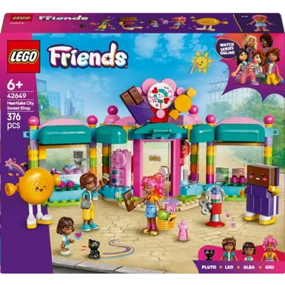 Abbildung von LEGO Friends Heartlake City Süßwarenladen, Spielset für Mädchen ab 6 Jahren, Rollenspiele mit 2 Mini Puppen, Spielzeug Mikro Spielfigur und Einer Katze 42649