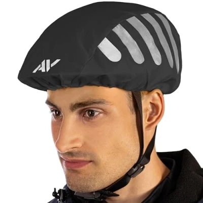 Abbildung von AVANA Regenschutz für Fahrradhelm Reflektoren Helmüberzug reflektierende Abdeckung wasserdichter Regenüberzug (Schwarz)