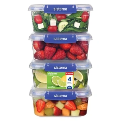 Abbildung von Sistema KLIP IT PLUS Frischhaltedosen Set 1 L 4 luftdichte Behälter Auslaufsicherer Verschluss Einfache Verschlussclips BPA Frei