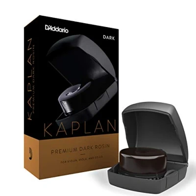 Abbildung von D&#039;Addario Kaplan Prämium Kolophonium dunkel sicher verpackt gute Handhabung Ansprache warmer klarer Klang geringe Staubentwicklung