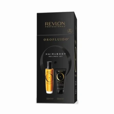 Abbildung von REVLON PROFESSIONAL OROFLUIDO HAIR &amp; Body WELLNESS SET, Precious Argan Oil Elixir (50 ml) Moisturizing Cream ml), für seidigen Glanz Geschmeidigkeit, Geschenkset mit Öl, vegan