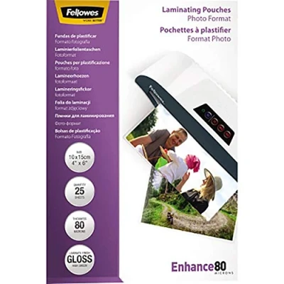 Abbildung von Fellowes Laminierfolien Fotoformat 10 x 15 cm, 80 Mikron (2 mic), glänzend, 25 Stück