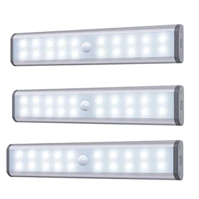 Abbildung von ewegungssensor Schrank Leuchten, 20 LED kabellose Unterschrank Leuchte mit eingebautem Akku, überall aufklebbar Magnetische Nachtbeleuchtung für Küchenschrank (3er Pack)