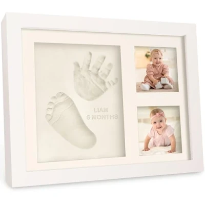 Abbildung von Baby Handabdruck und Fußabdruck Set Gipsabdruck Hand Fuß für Neugeborene Bilderrahmen ​ Dusche Abdruckset (Alpine White)