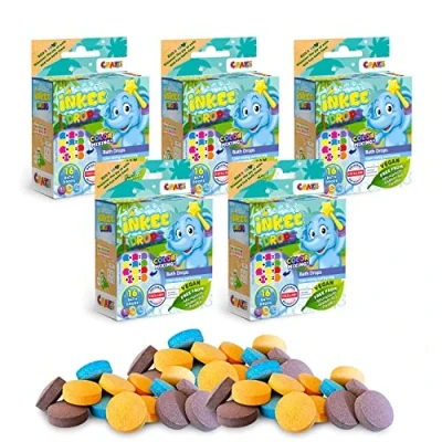 Abbildung von CRAZE INKEE Bath Drops 5er Pack Badetabletten zum Farben Lernen, Badefarben für Kinder Badewanne 80 Badekugeln mit Erdbeer Duft, 1 Stück (5er Pack)