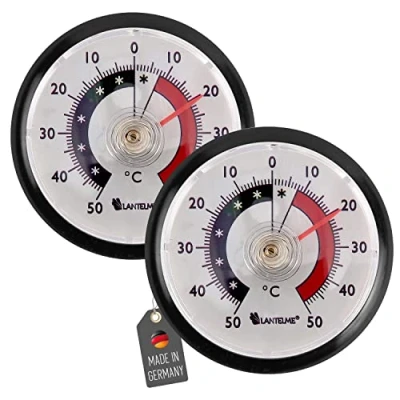 Abbildung von Lantelme 2 Stück Kühlschrankthermometer Set selbstklebend Gefrierschrankthermometer 5,2cm rund Analog Bimetall Kühlschrank Gefrierschrank Weinschrank Kühlregal Thermometer (Schwarz) 8059
