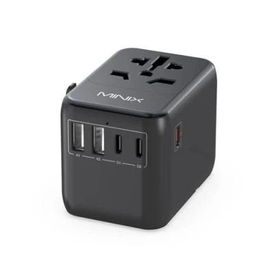 Abbildung von MINIX Reiseadapter Weltweit 35 W Universal Reiseadapter, Reisestecker Adapter mit 3 USB C und 2 A Anschlüsse, weltweites All in One Wandladegerät für USA, EU, UK, AU über 180 Länder