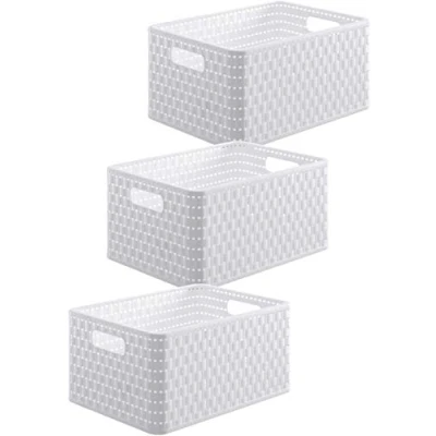 Abbildung von Rotho Country 3er Set Aufbewahrungsbox 6l in Rattan Optik, Kunststoff (PP) BPA frei, weiss, 3 x A5/6l (28.0 18.5 12.6 cm)