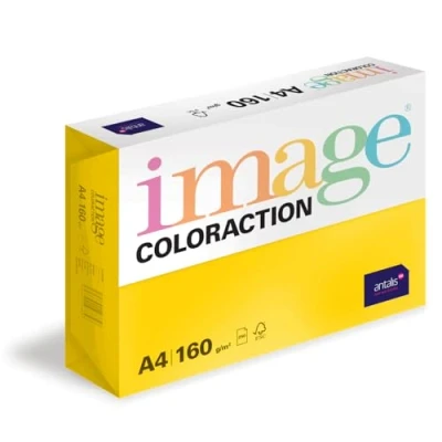 Abbildung von Image Coloraction Sevilla farbiges Kopierpapier DIN A4, 210 x 297 mm, 160 g/m² buntes, holzfreies Druckerpapier für Kopierer 250 Blatt Sonnengelb