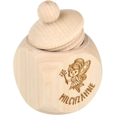 Abbildung von Spruchreif Milchzahndose Milchzähne Fee Holzdöschen mit Schraubdeckel aus Ahornholz Zahndose für Kinder &amp; Geschenk zur Zahnfee Ø 6 x 4 cm