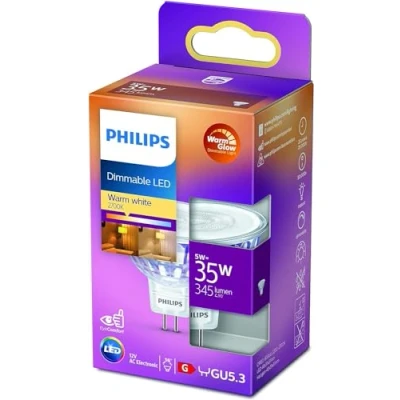 Abbildung von Philips LED Classic GU5.3 Lampe Warm Glow (35 W), dimmbarer Reflektor Spot mit warmweißem Licht, energiesparende langer Nutzlebensdauer