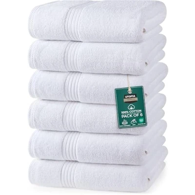 Abbildung von Utopia Towels Premium Handtücher 100% gekämmte, ringgesponnene Baumwolle, ultraweich und sehr saugfähig, Dicke 41 x 71 CM&#039;s, hochwertige (6er Pack, (Weiß)