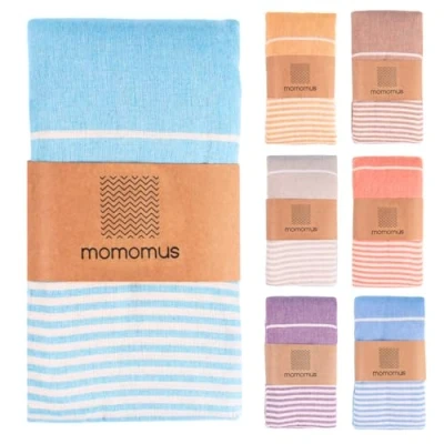 Abbildung von MOMOMUS Fouta XXL, Sandfrei, mit Fransen Großes Strandtuch aus Baumwolle, Sandabweisend Ideal für Picknicks am Strand Türkis, 210x240 cm