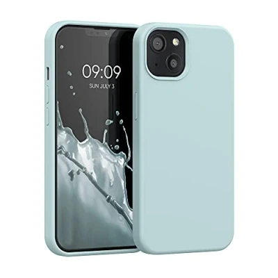Abbildung von kwmobile Hülle kompatibel mit Apple iPhone 13 Silikon Handy Case Handyhülle weiche Oberfläche kabelloses Laden Cool Mint
