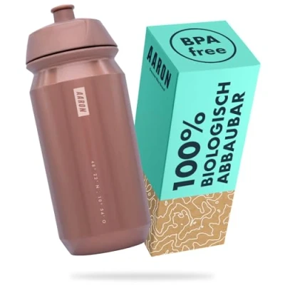 Abbildung von AARON ECO Trinkflasche 100% Biologisch abbaubar, 500 ml, leicht und auslaufsicher, praktische BPA freie Wasserflasche für Sport, Fitness, Wandern, Outdoor in Bronze