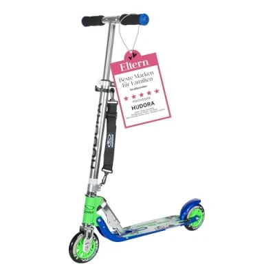 Abbildung von HUDORA BigWheel 125 Scooter Sicherer &amp; hochwertiger Aluminium Roller für Kinder Höhenverstellbarer zusammenklappbarer Cityroller bis zu 100kg Stabiler Tretroller mit Tragegurt