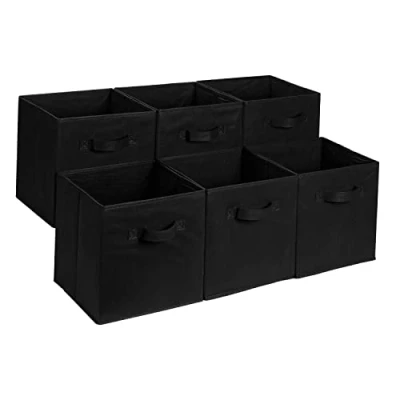 Abbildung von Amazon Basics zusammenklappbarer Aufbewahrungswürfel/Organizer aus Stoff mit Griffen, 6 Stück, Einfarbig Schwarz, 33 cm x