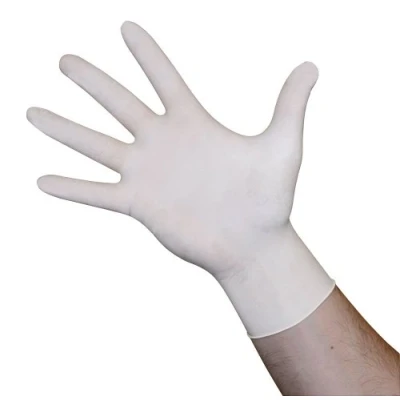 Abbildung von Kerbl Einmalhandschuh Latex Classic (Größe M, 100 Stück, unsteril, leicht gepudert, lebensmittelecht, nur zum einmaligen Gebrauch) 15356