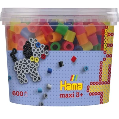 Abbildung von Hama Perlen 8572 Bügelperlen Dose mit ca. 600 bunten Maxi Bastelperlen Durchmesser 10 mm im Neon Mix, kreativer Bastelspaß für Groß und Klein