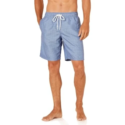 Abbildung von Amazon Essentials Herren Schnelltrocknende 23 cm Badehose, Blau Geometrischer Aufdruck, XXL