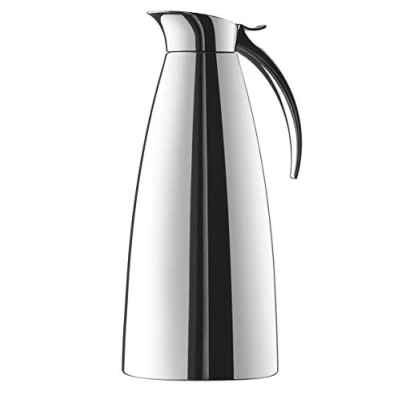 Abbildung von Emsa Eleganza Isolierkanne 502664 1,3 L Fassungsvermögen Easy Open Verschluss 12h heiß, 24h kalt Edelstahl, Silber