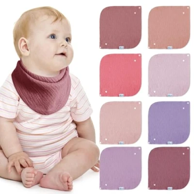 Abbildung von Lulu moon Lätzchen Baby Absorbierende Dreieckstuch, Musselin Halstuch mit Verstellbares Druckknopf, Weiche Sabberlätzchen für Junge und Mädchen, Unisex, 8 Stück (Creme)